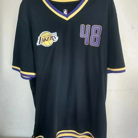Los Angeles LA Lakers #48 Warm-up Jersey Pullover Shirt Black Size L - Picture 1 of 4